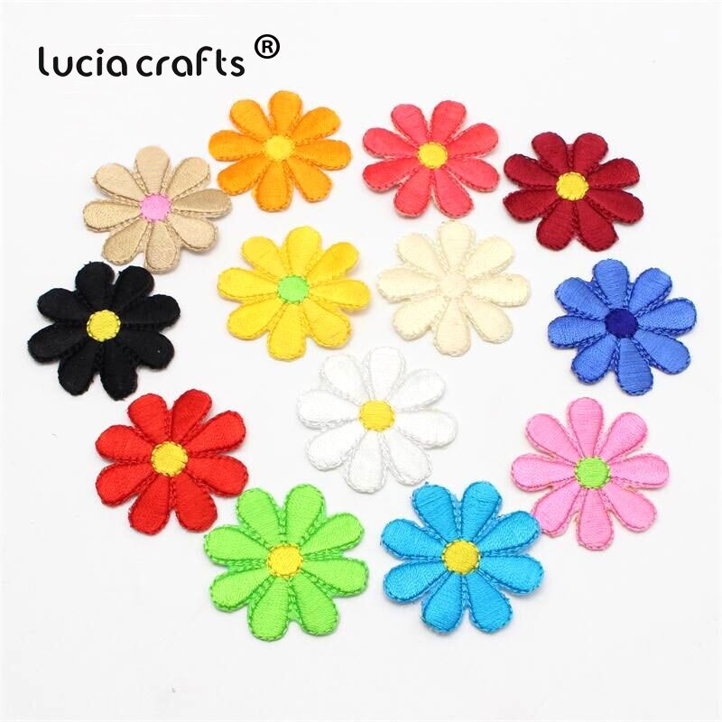 Lucia Ambachten 24-5Pcs Kleurrijke Geborduurde Bloem Patches Ijzer-Op Diy Applique Kleding Stof Badge Accessoires L0611: Random 1 24pcs 4cm