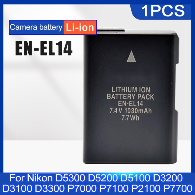 7.4V 1030Mah EN-EL14 EN-EL14A ENEL14 Camera Accu Voor Nikon D5300 D5200 D5100 D3200 D3100 D3300 P7000 P7100 p2100 P7700: 1PCS