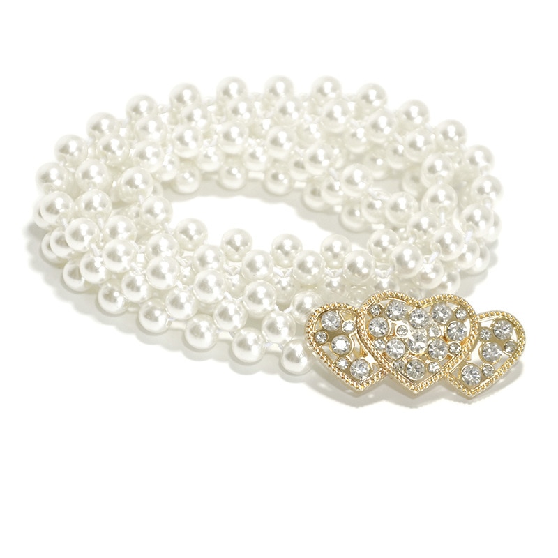Guldstrækbart hjertebælte kvinder blankt elastisk perlebæltekjole rhinestones juveleret kæde metal linning: Bg -1196 guld