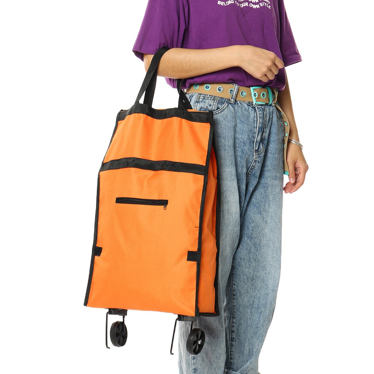 Folding Shopping Cart Laundry Grocery Trolley Handcart Market Bag Portable Shopping Trolley Bag With Wheels Rolling Oxford