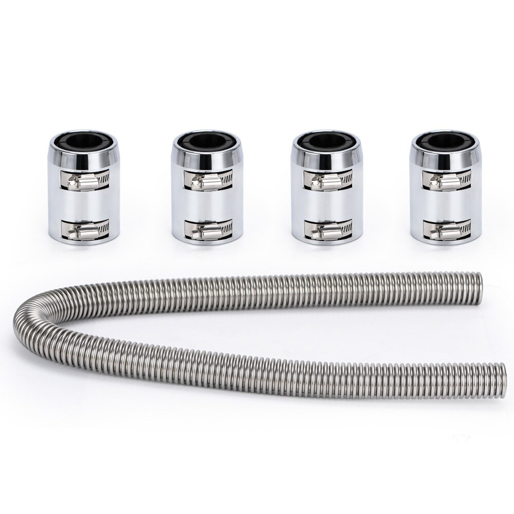 Universal 48" Stainless Steel Radiator Flexible Coolant Water Hose Kit W/ Cap Clamp 1.25" 1.5" 1.75" HT-SXG01: Silver