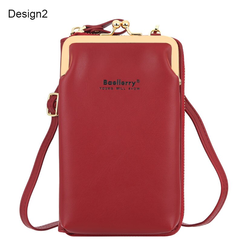 Colorful Small Cellphone Bag Female Daily Use Shoulder Bags Women Leather Mini Crossbody Messenger Bag Ladies Purse: Design2 Wine Red