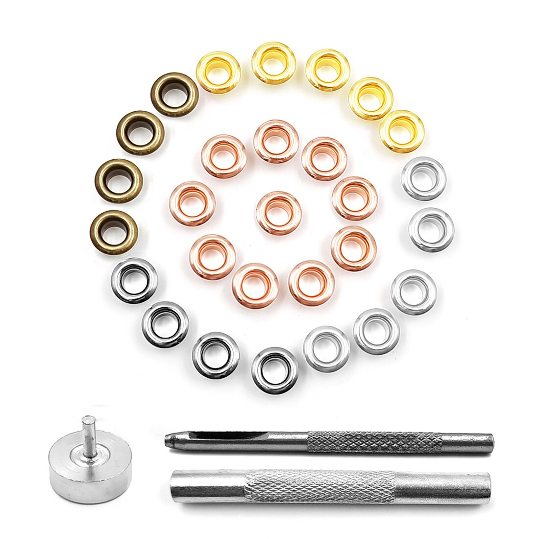 Juego de Ojales metálicos con arandelas para ropa, herramientas de artesanía de cuero, accesorios, zapatos, cinturón, tapa, bolsa, 4mm, 100 Uds.
