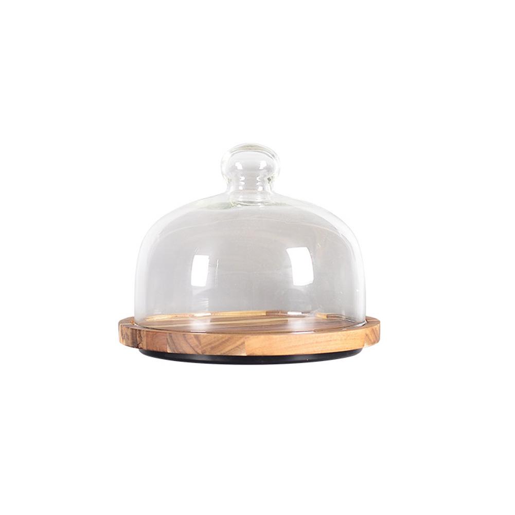 Plaque à gâteau avec dôme en verre plateau à gâteau en bois avec couvercle pour la cuisine à la maison cuisson bois d'acacia: 6 inch / Rubber wood
