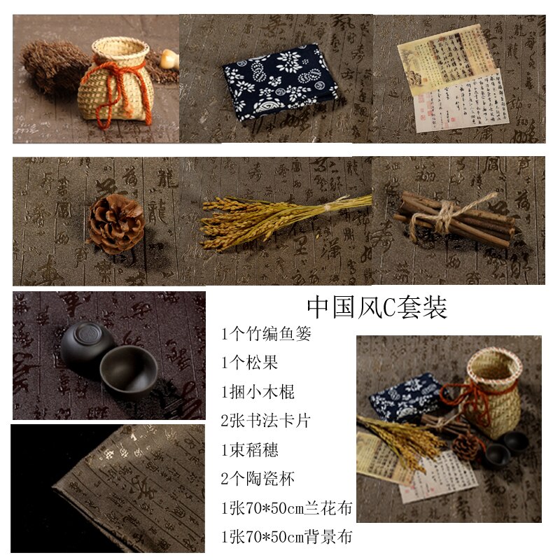 Chinese stijl photo prop set antieke studio achtergrond doek sieraden gourmet retro fotografie props backgrouonds: C