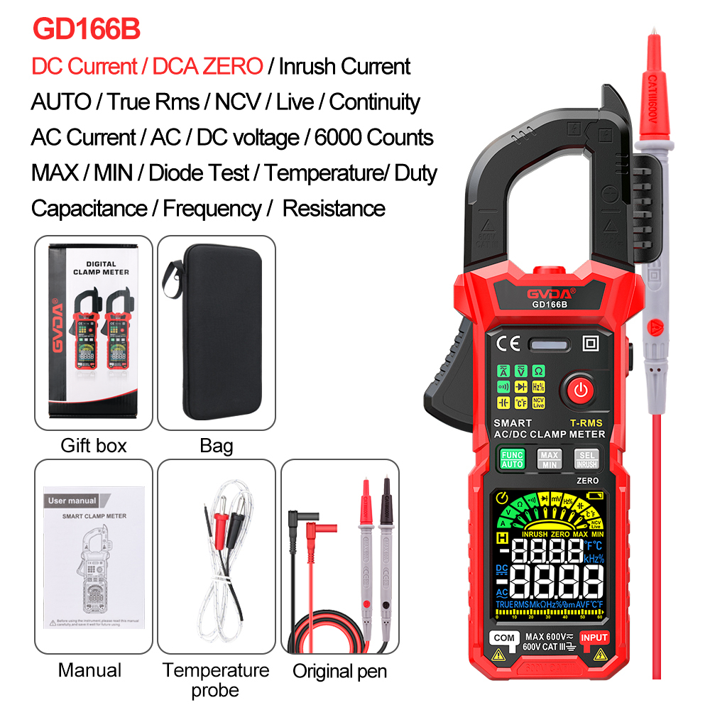 GVDA Clamp Meter Digital Multimeter True RMS Auto Range NCV DC AC Voltage Tester Voltmeter Smart Multitester: Brown