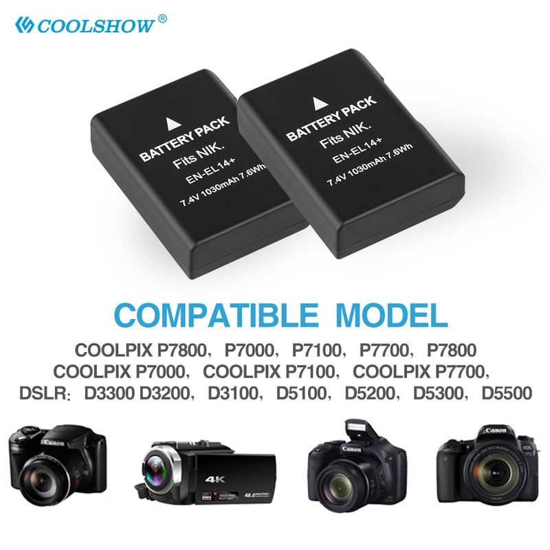 EN EL14-batería para Nikon D5100, D5200, D5500, D5600, D5300, P7200, P7700, P7100, D3100, D3200, D3300, EN-EL14 + baterías de 1030mAh