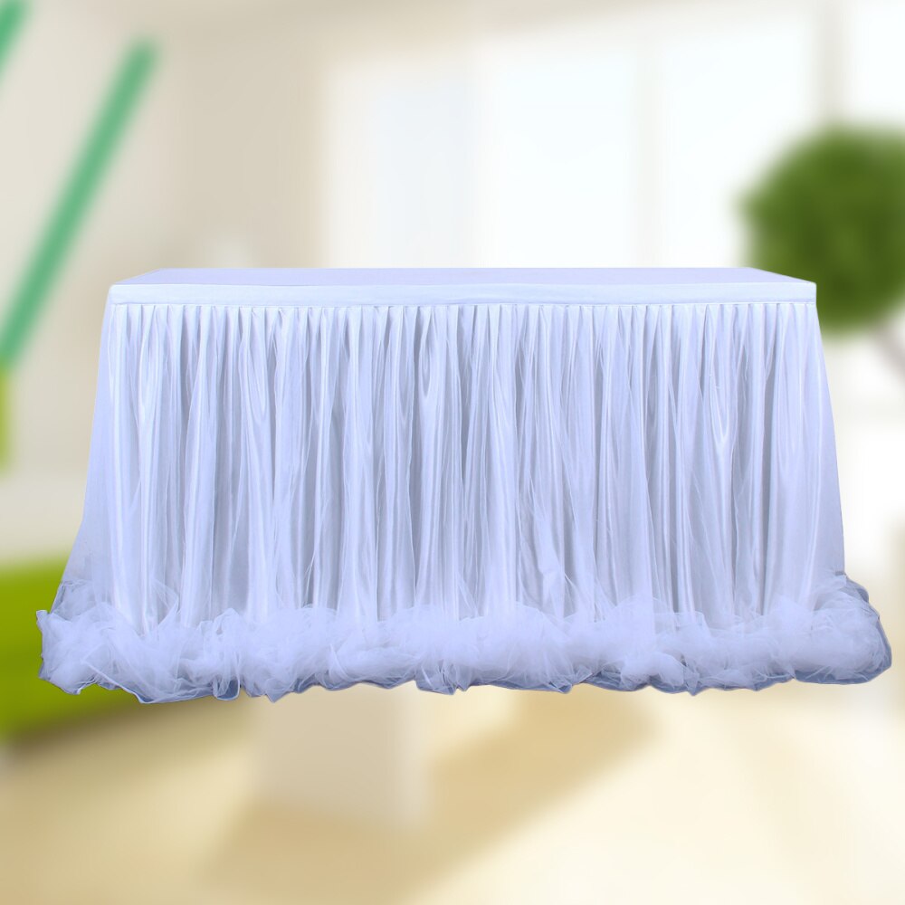 Tutu Table Skirt Mesh Desk Skirt Party Supplies for Party Wedding Birthday Home Decors (Long Yarn, White)