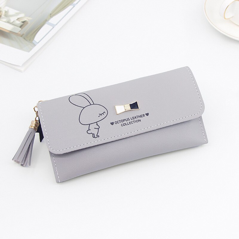 Carteira feminina longa carteira feminina bolsas borla moeda bolsa titular do cartão carteiras feminino couro do plutônio bolsa de dinheiro embreagem carteira de couro do plutônio: Gray