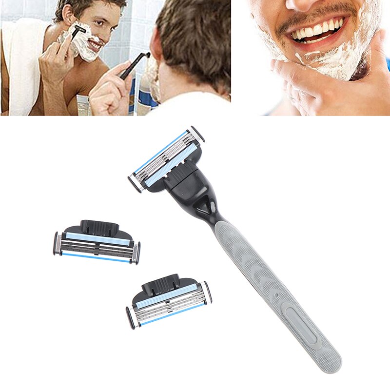 Juego de cuchillas de afeitar con 1 Mango para hombre, cuchilla de afeitar de Cassette para cara de hombre, 4 capas, Compatible con máquina Mache 3