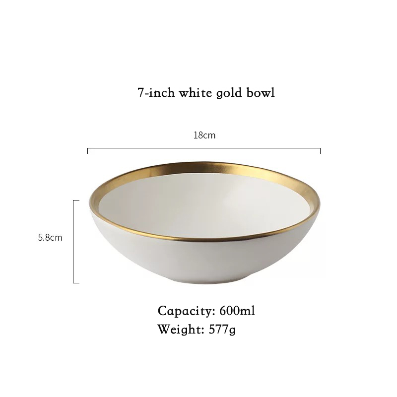 Ceramic Beef Platter Household Breakfast Plate Simple And European Vegetables Platter With Gold Edge Tableware: 7