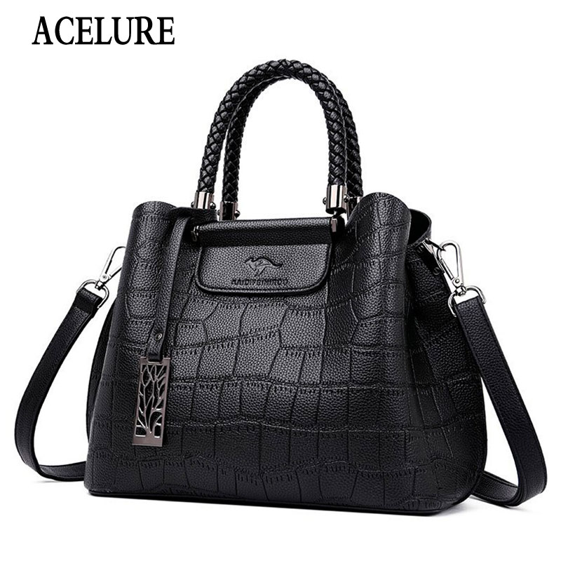 ACELURE Metal Pendant Solid Color Alligator PU Leather Women Shopping Handbags Purse Female Shoulder Crossbody Bags Ladies Purse