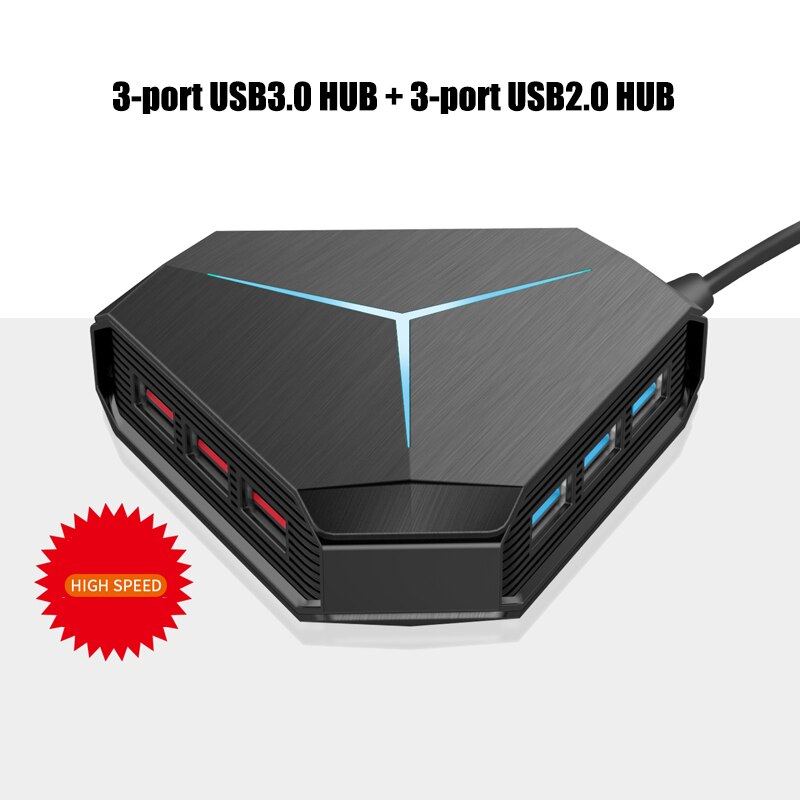 6 Port USB 2.0 3.0 Hub With TF SD Card Reader Mic AUX Cool Light Charging Splitter for Multi-device Desktop Laptop: Style4 USB3 USB2