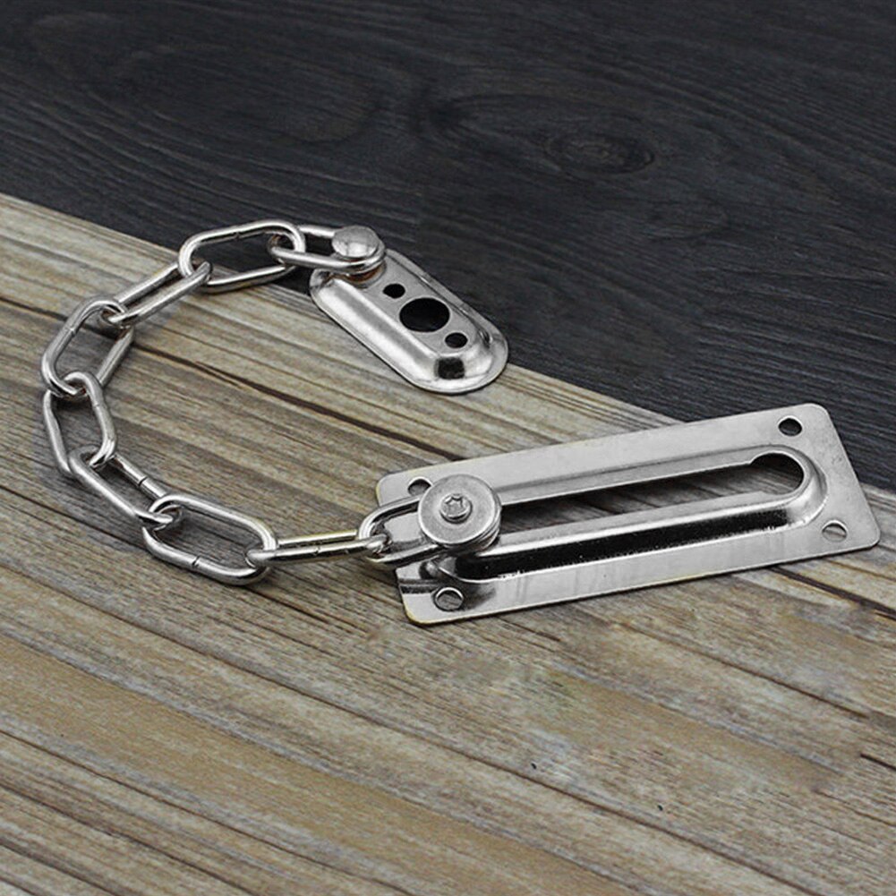 Slide Bolt Latch Gate Latches Safety Door Chain Lock with Anti-Theft Heavy Duty Iron Brushed Nickel