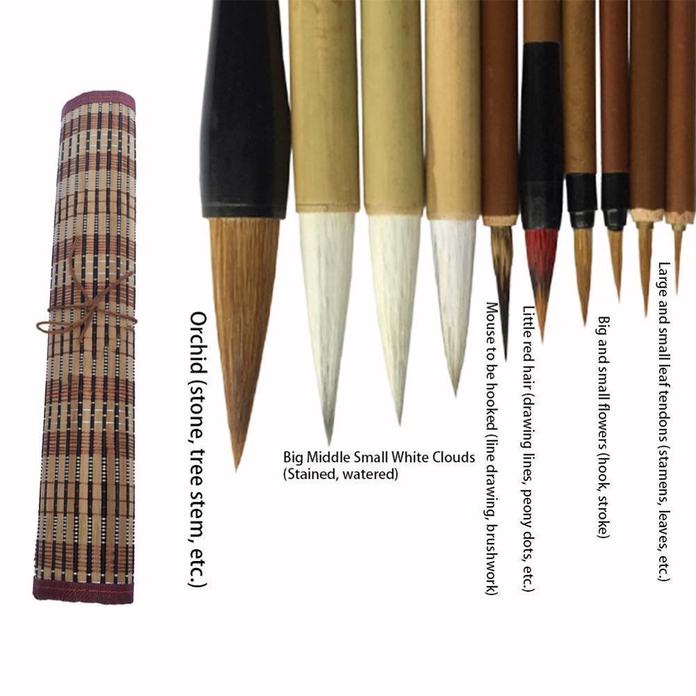 10PCS/Set Bamboo Traditional Chinese Calligraphy Brushes Supplies Painting Art Chinese Writing Brush Set Writing I2T0
