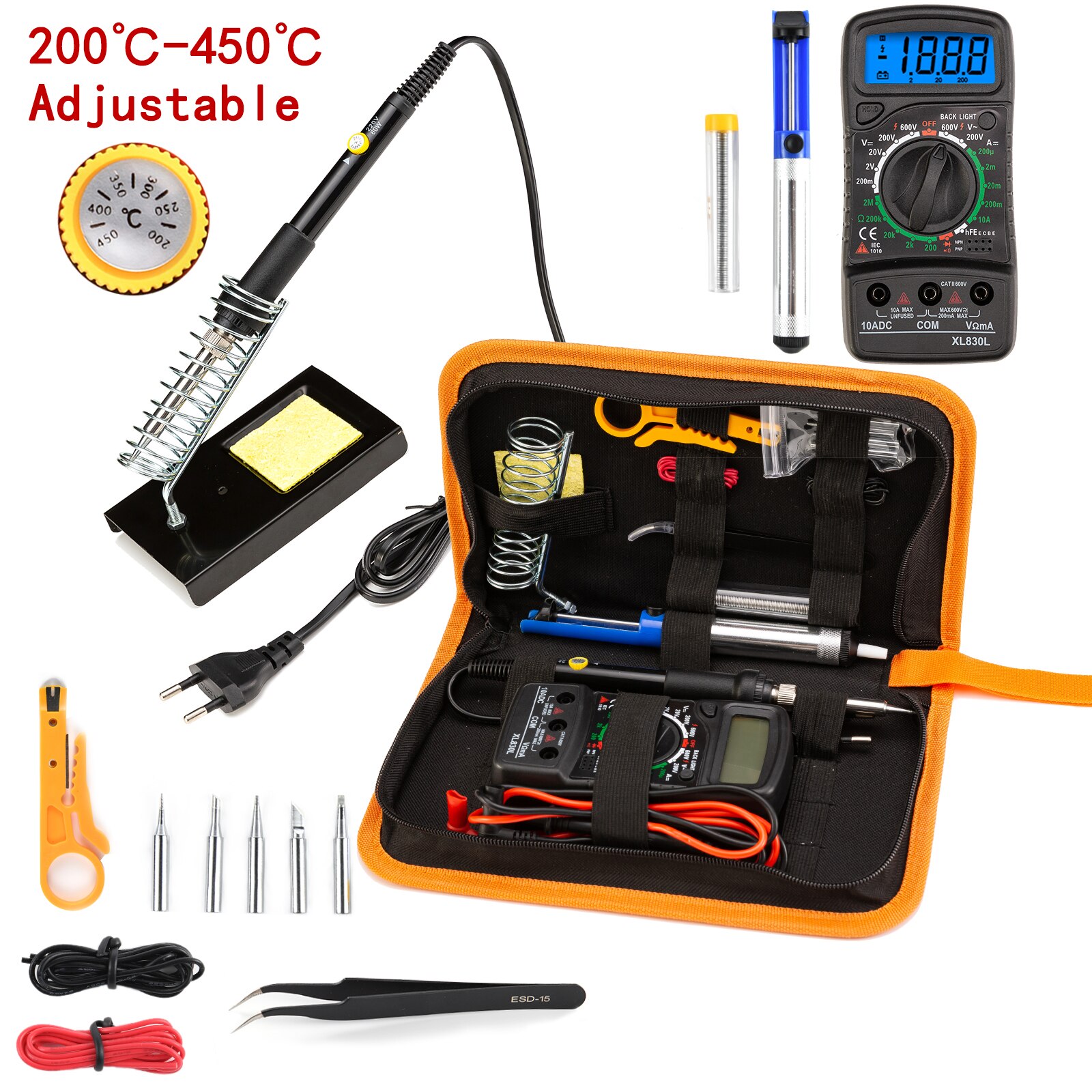 CAUTIN Soldering iron with Digital multimeter kit Adjustable Temperature Auto Ranging AC/DC tester multimetro Welding Tool Kits: 7 / US