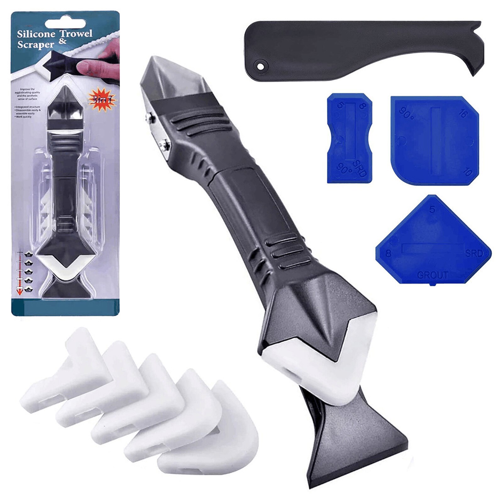 3 In1 Silicone Remover Caulk Finisher Sealant Smooth Scraper Grout Kit Tools Plastic Hand Tools Set Accessories: A