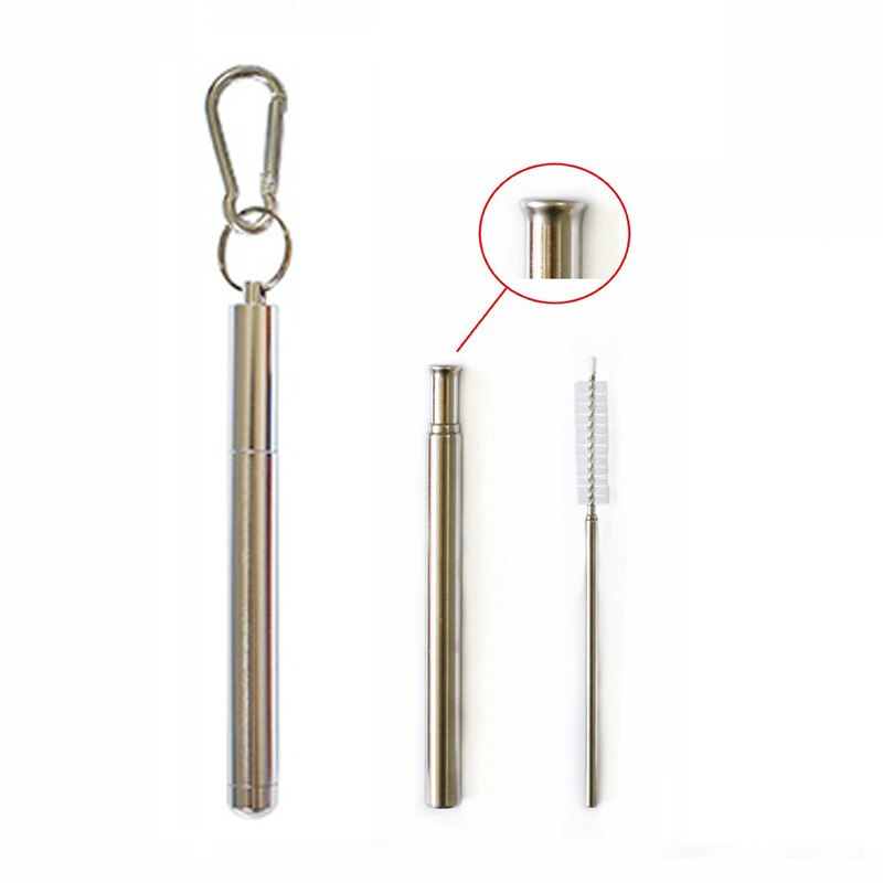Collapsible Reusable Straw Portable Stainless Steel Telescopic Metal Drinking with Case and Brush for Travel Outdoor: Silver