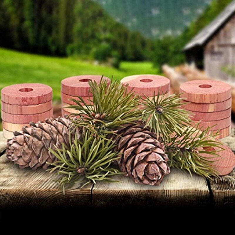 Bloques de cedro aromático para almacenamiento de ropa, anillos de madera de cedro Natural para perchas, almacenamiento de armario y cajones, 20 paquetes