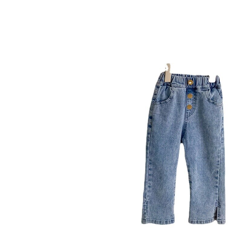 2022 Lente Zomer Meisjes Denim Broek Solid Kids Boot Cut Broek Meisjes Stretch Jean Casual Harembroek Kinderkleding