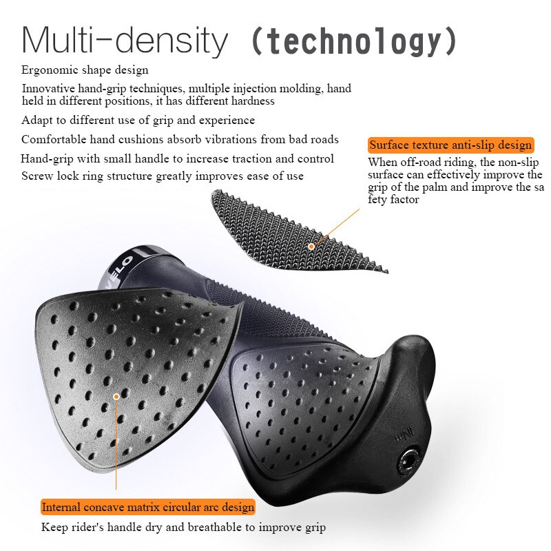 VELO Antiskid Bike Handle Grips Ergonomic Rubber Mountain Bike Handlebar Grips Bicycle Accessories Non-slip Cushioning Durable