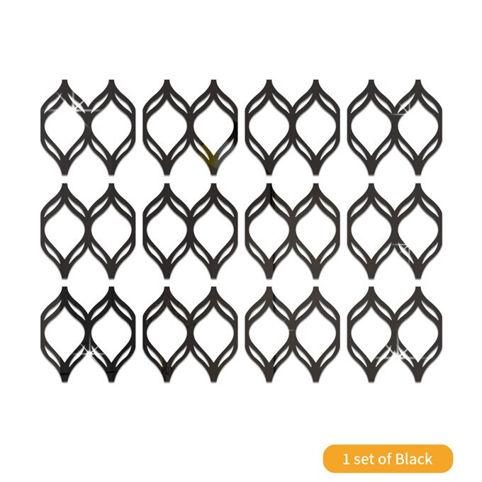 Pegatina de espejo de pared para decoración del hogar, papel tapiz de linterna de hueco para sala de estar, dormitorio, calcomanía de espejo acrílico, 12 unids/set por juego: Black