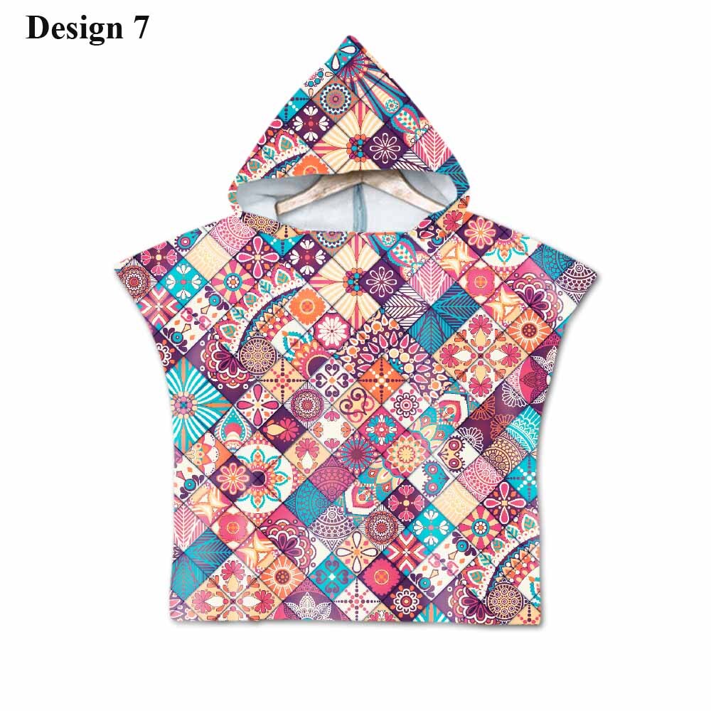 Novelty Boho Bohemian Mandala Bloem Geometrische Diamanten Baby Kids Hooded Zwembad Bad Strand Poncho Handdoek Cape: Design 7