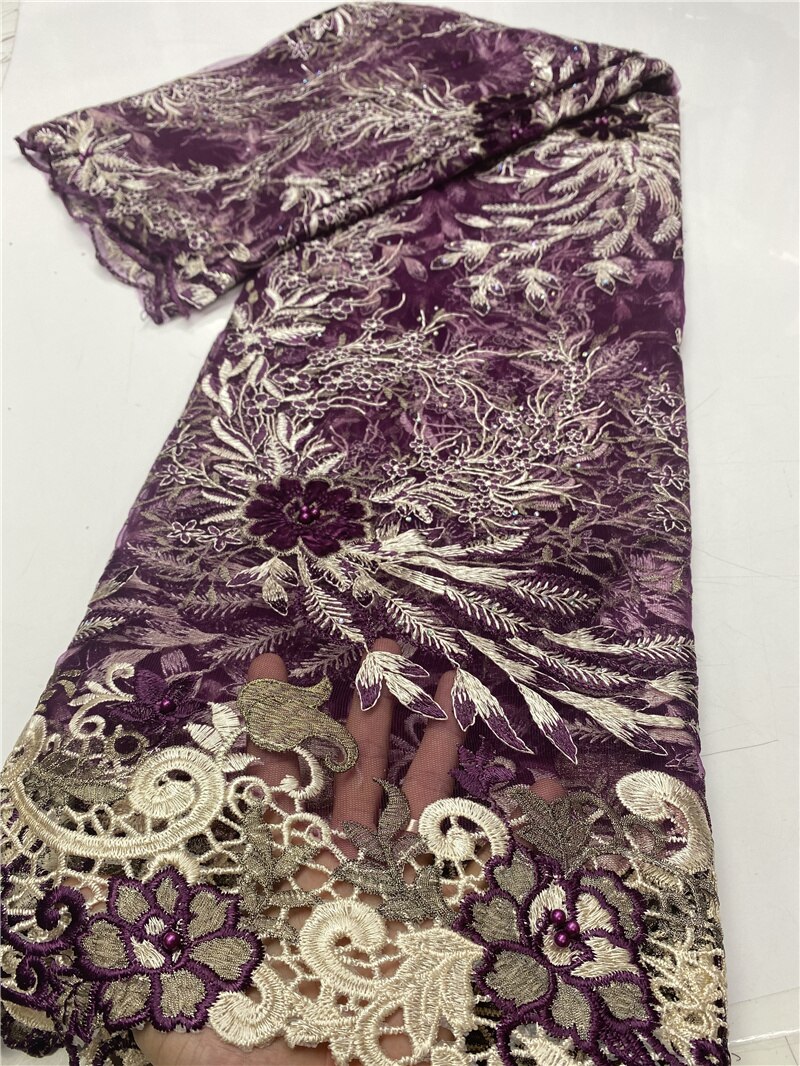 African Lace Fabric Beaded Lace French Lace Fabric Sewing Nigerian Lace Fabrics For Wedding Sewing YA3651B-6