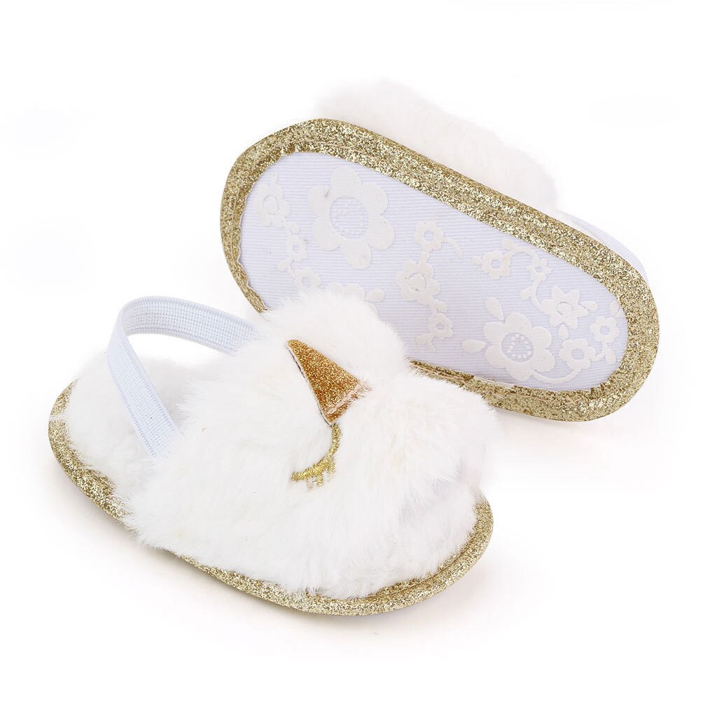 Spædbørn baby piger plys sandaler blød sål imiteret pels flade småbørn prewalker hjemmesko med elastisk bagstrop sko: 4 / 13