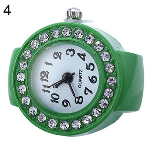 Mode Quartz Finger Ring Horloge Lady Horloge Meisje Horloge Silicon Horloge Ronde Horloge Strass Elastische Horloge: green