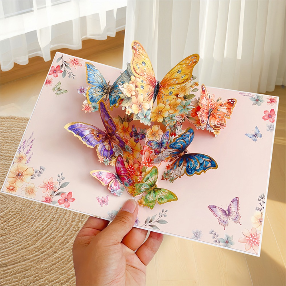 Tarjeta emergente con forma de mariposa en 3D, tarjeta de felicitación con los mejores deseos, para el día de la madre: green