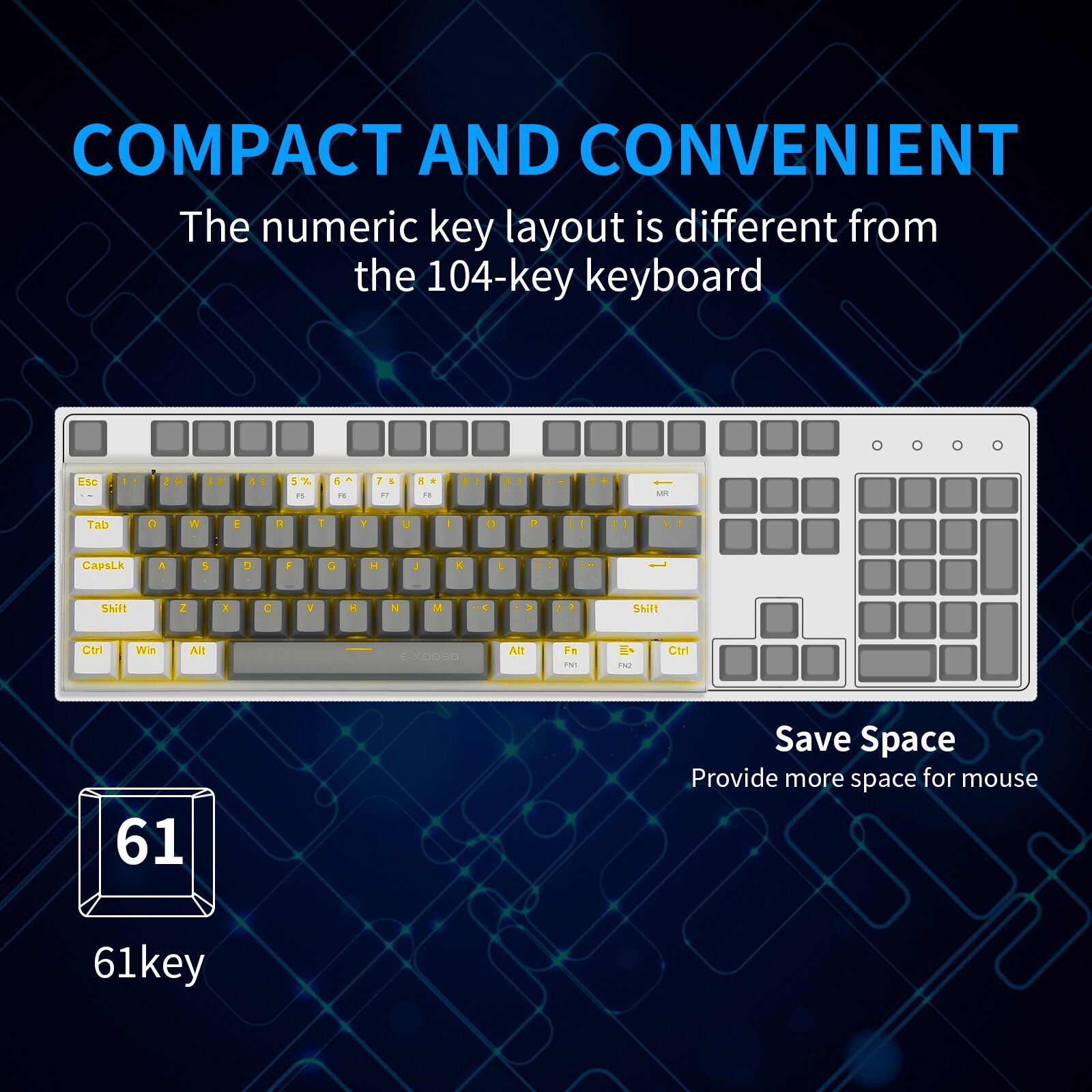 HUO JI E-YOOSO Z-11 Wired 60% Mechanical Keyboard Tenkeyless Anti-Ghosting Linear Blue Switch Led Backlit Removable Cable