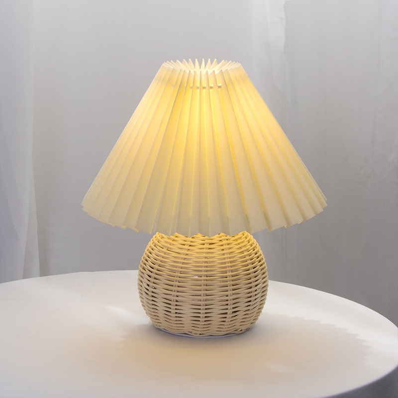 Europese moderne geplooide vouw led tafellampen slaapkamer bureaulamp hout rotan staande lamp studeerkamer leeshuis decoratie verlichtingsarmaturen