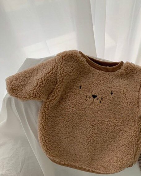 Baby winter warm plush bear embroidered Jacket toddler girl clothes boy clothes: Brown / 9M