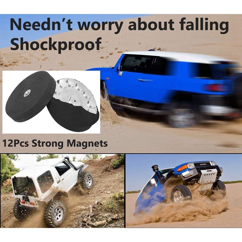 2 Pcs Magnetic Work Light Bar Mount, Powerful Magnet Mounting Brackets Base with Rubber Pad for Off-Road Driving Lamp, Curved LE