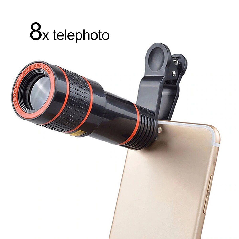 Geen Donkere Hoek 12X Zoom Optische Telescoop Lens Hd Camera Tele Voor Iphone 13 Plus Xs Max X Mobiele Telefoon lens Met Clips: 8x telephoto