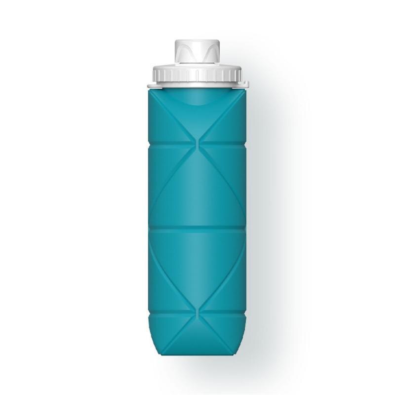 Botella de agua fría plegable para viaje, bote de plástico de silicona para alimentos, taza de agua práctica retráctil con cuerda: cyan