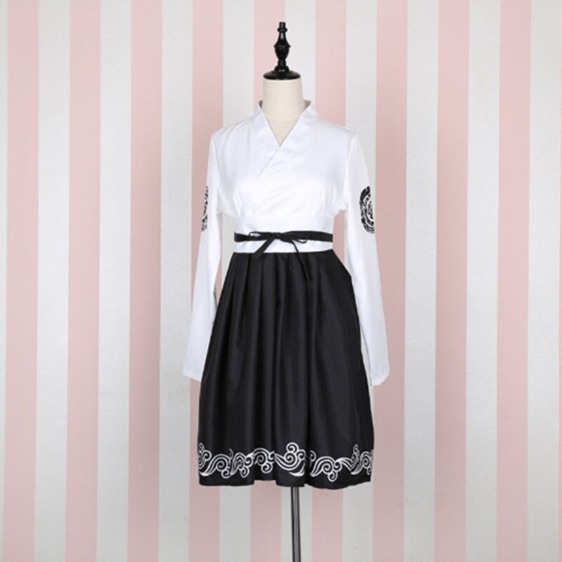 Bushido japonés-vestido de 2 piezas para mujer, abrigo y Vestido de manga larga con puño grande, bata de chica japonesa, estampado de grulla, blanco y negro