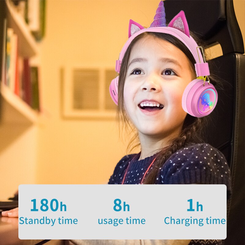 Auriculares inalámbricos con micrófono de unicornio para PC, cascos estéreo de música para teléfono móvil, de cumpleaños para chica, con caja, novedad de