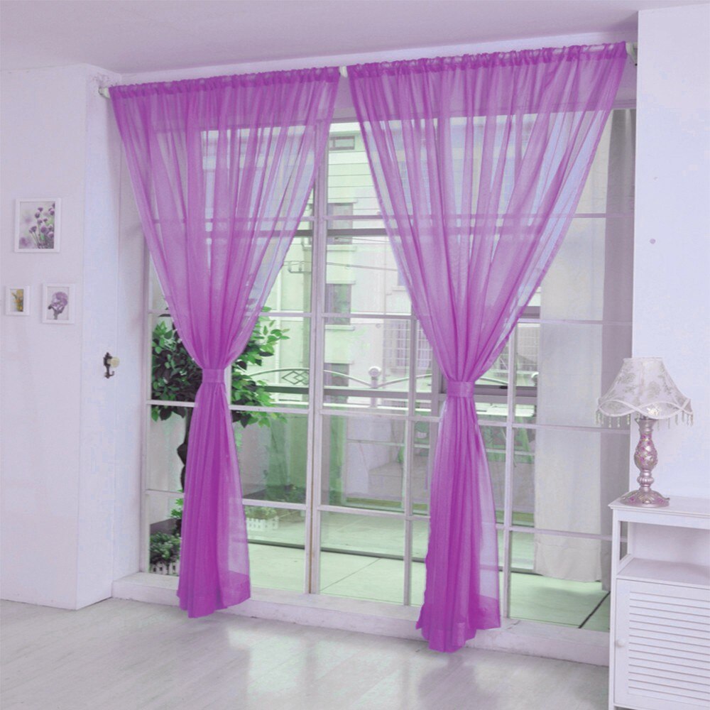 1 PCS Pure Color Tulle Door Window Curtain Drape Panel Sheer Scarf Valances Modern Voile 200cm x 100cm #/7.7