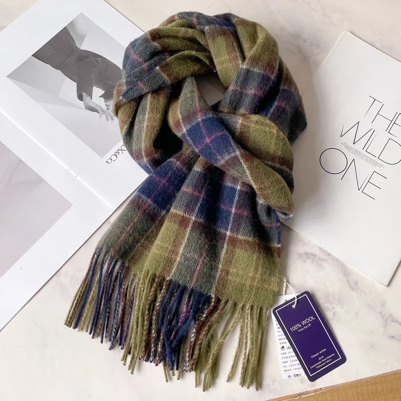 Ullskjerf for menn vinter dypblå rutete ullhalsvarmer luksus for kjæreste, pappa og eldre: Rød