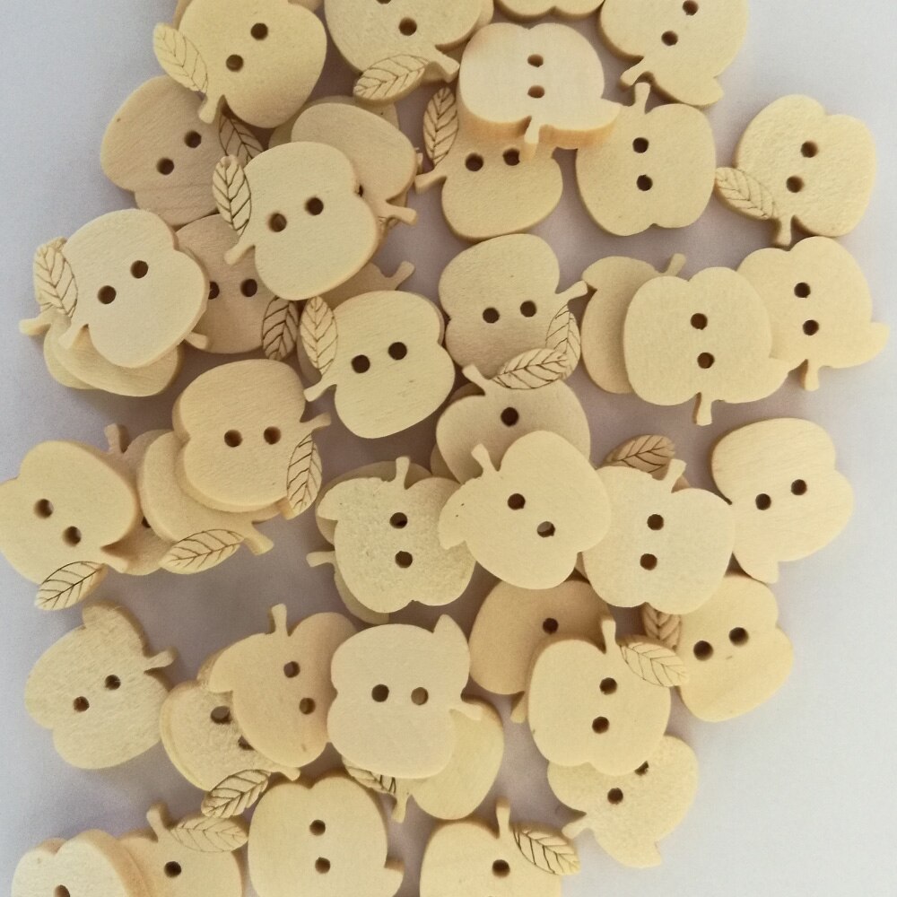 50 Stuks Houten Knopen Scrapbooking Ambachten Cartoon Apple Houten Knop 2 Gaten Craft Decoratie Kinderen Thuis Party Diy Accessoires