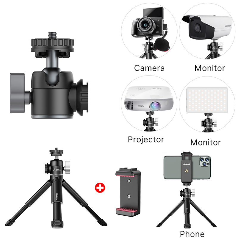 Mini tripé Ulanzi U-Vlog lite com 360 ° Cabeça esférica e sapata fria Selfie Stick Tripé de mesa para câmera iPhone Android Phone DSLR