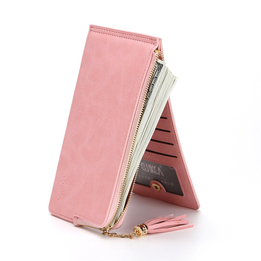 CUIKCA Women Wallet Purse Clutch Handbag Makeup Mirror Bag Nubuck Leather Zipper Wallet Coin Female Wallet ID Card Holder Case: pink