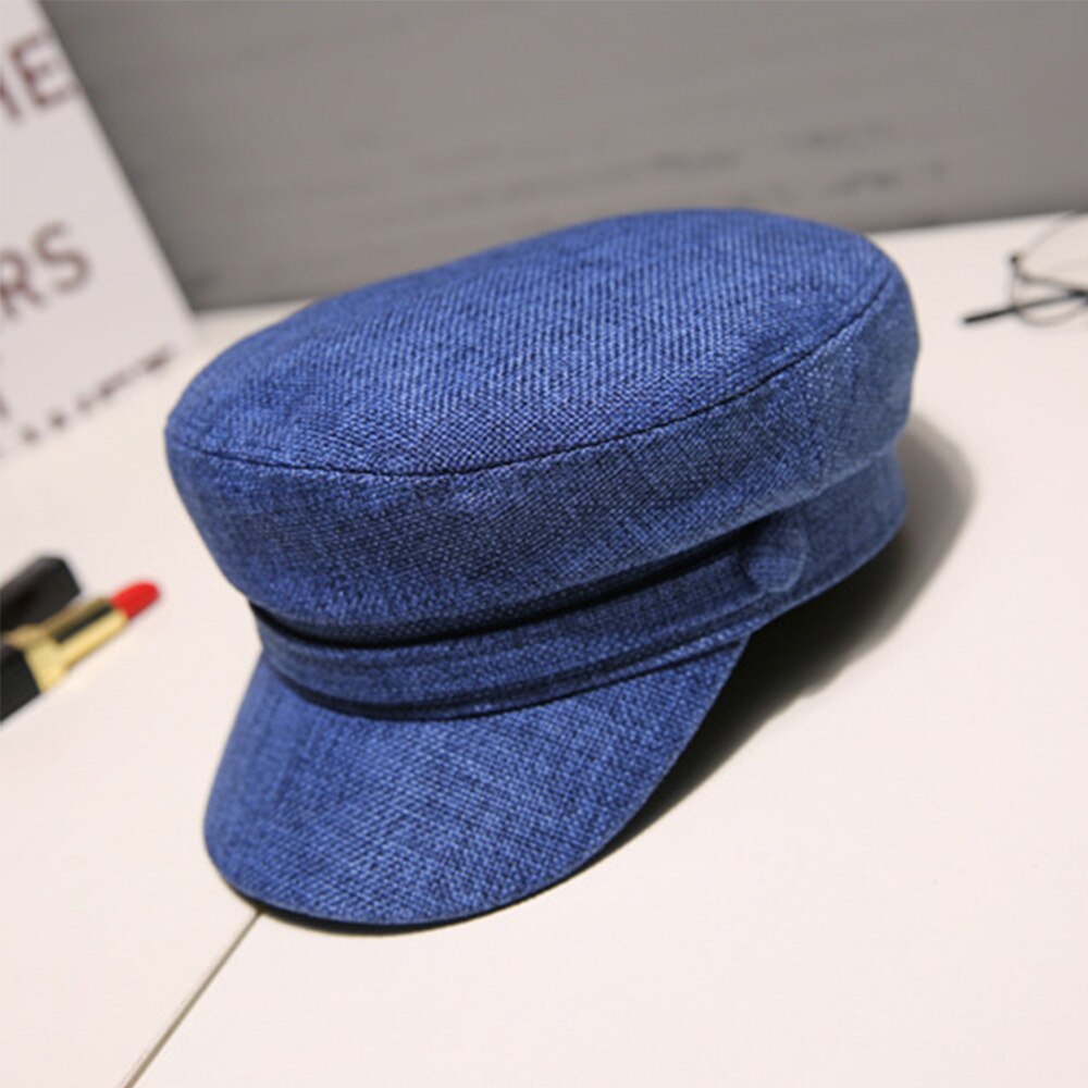 Mode Vrouwen Hoeden Achthoekige Platte Cap Elegante Dames Lente En Herfst Katoen Marine Hoeden Baretten Meisjes Effen Kleur Baret Hoeden: Blue