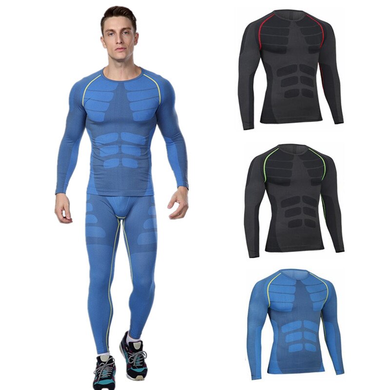 Men's quick-drying sport long sleeve sport pants clothes Long Johns compression Underwear slim corset 1 set=tops + pants