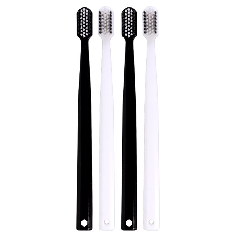 4 stk sort/hvidt håndtag bambus kul tandbørste par tandbørste bløde børster mundpleje voksne husstand tandbørste