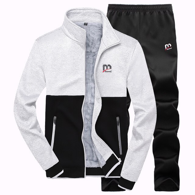 Sport Pak Mannen Winter Double-Side Velet Twee-Stuk Trainingspak Joggingpak Warm Running Set Mannen Outfit Sportwear Mannen Kleding: TZ214 White / XL