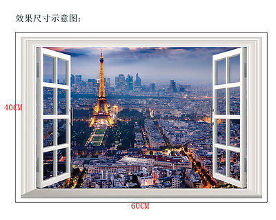 Eiffelturm Paris Nacht Ansichten 3D Fenster Zauberstab Aufkleber PVC Wandbild Aufkleber Heimat Dekor