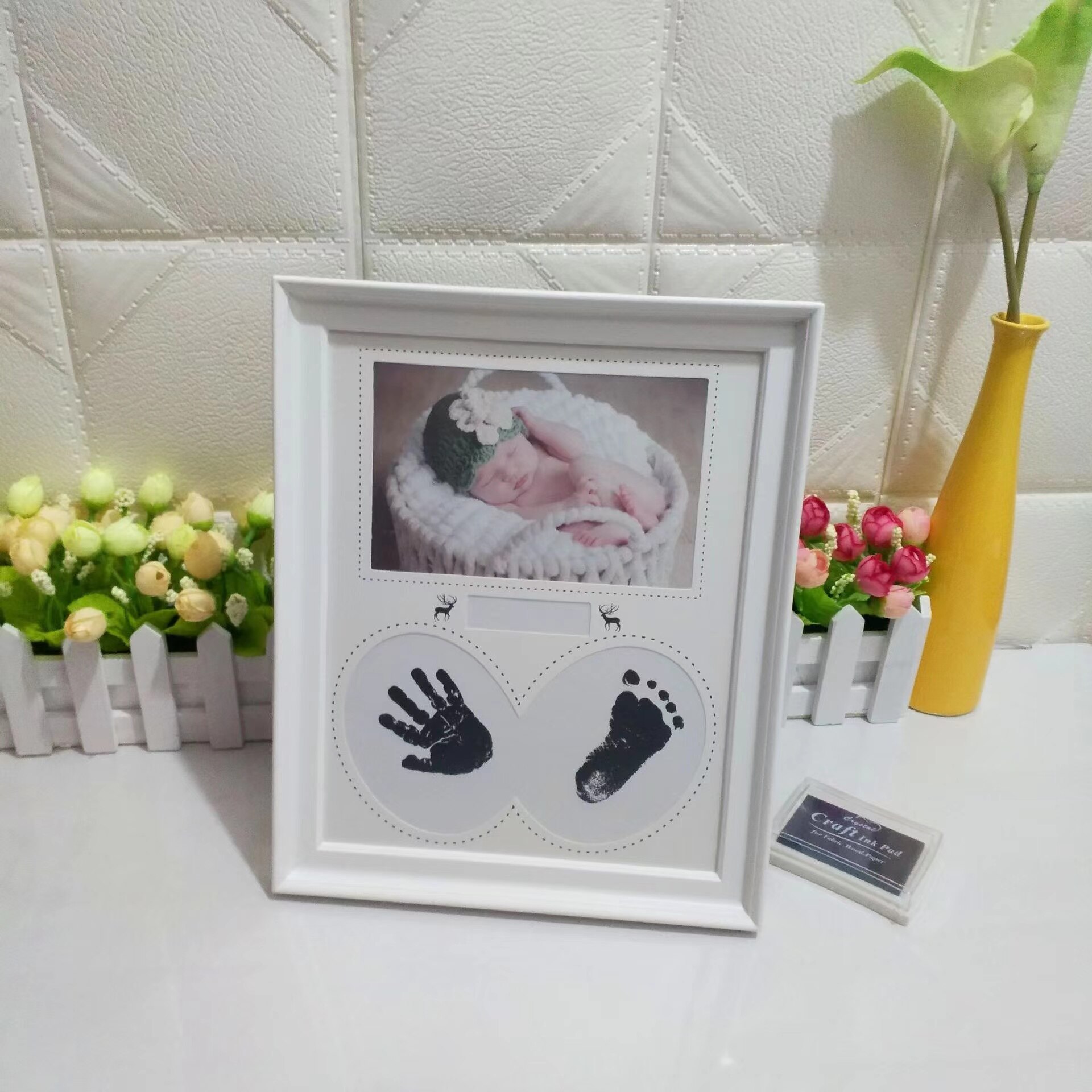 Ma Première Année Cadre Photo Bébé BRICOLAGE Handprint Empreinte 12 Mois Cadre Photo Garçon Fille Mes 1 An Artisanat D&#39;encre Enfants Cadre Photo: Type 4 White